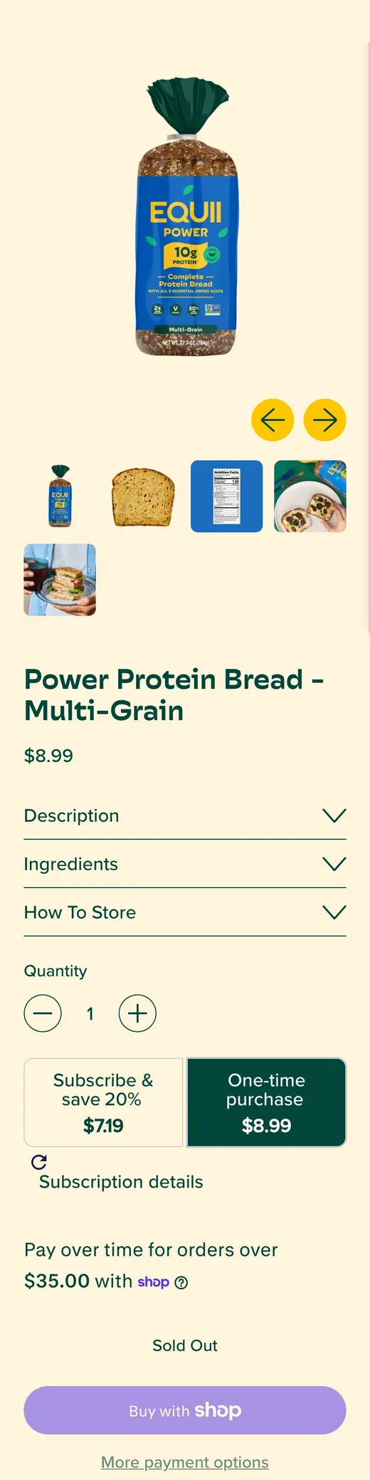 The top of a store's own protein bread product page on a phone