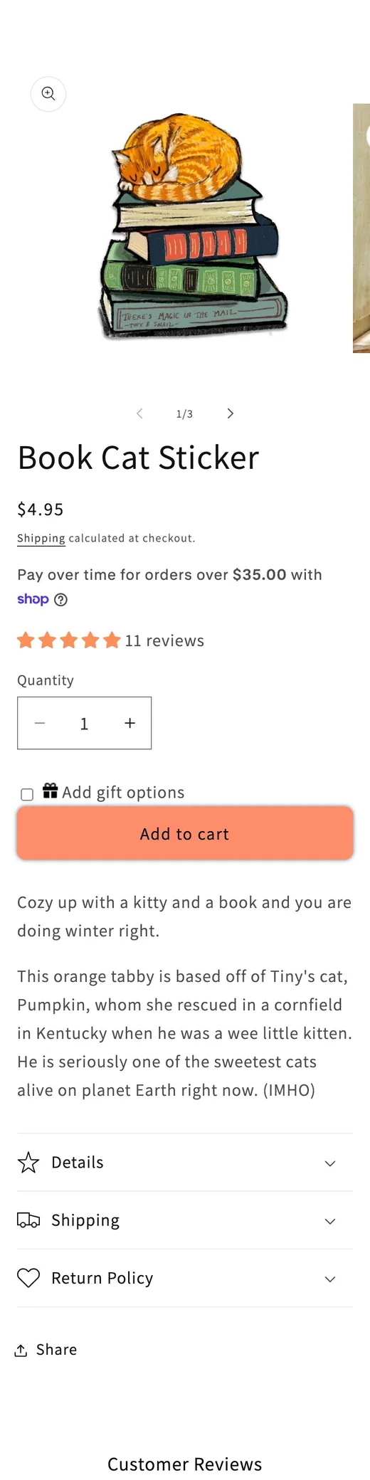 The top of a store's own sticker product page on a phone