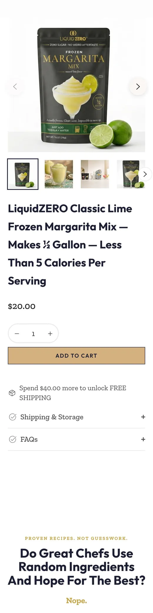 The top of a store's own frozen margarita mix product page on a phone